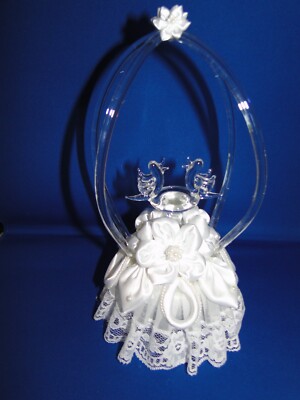 New Elegant Wedding  Cake top with Blown Glass Look Oval Arch & Love Birds #25