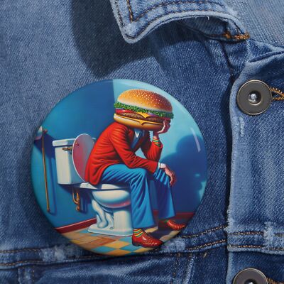 Custom Pin Button Badge Retro Sad Hamburger on the Toilet Upset Stomach Funny
