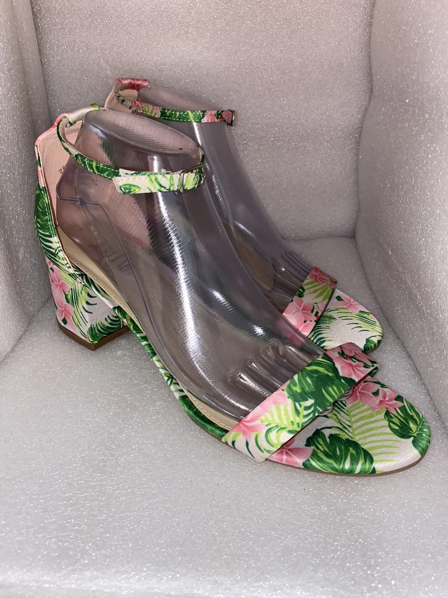 Just Fab Sanoura Sz 9.5 Floral Print Open Toe Sandal Heels eBay