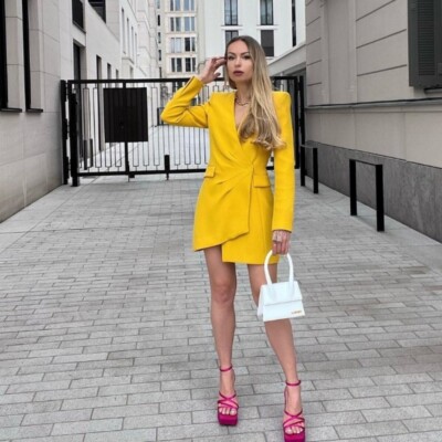 NWT Zara Limited edition Draped blazer dress gold yellow bloggers