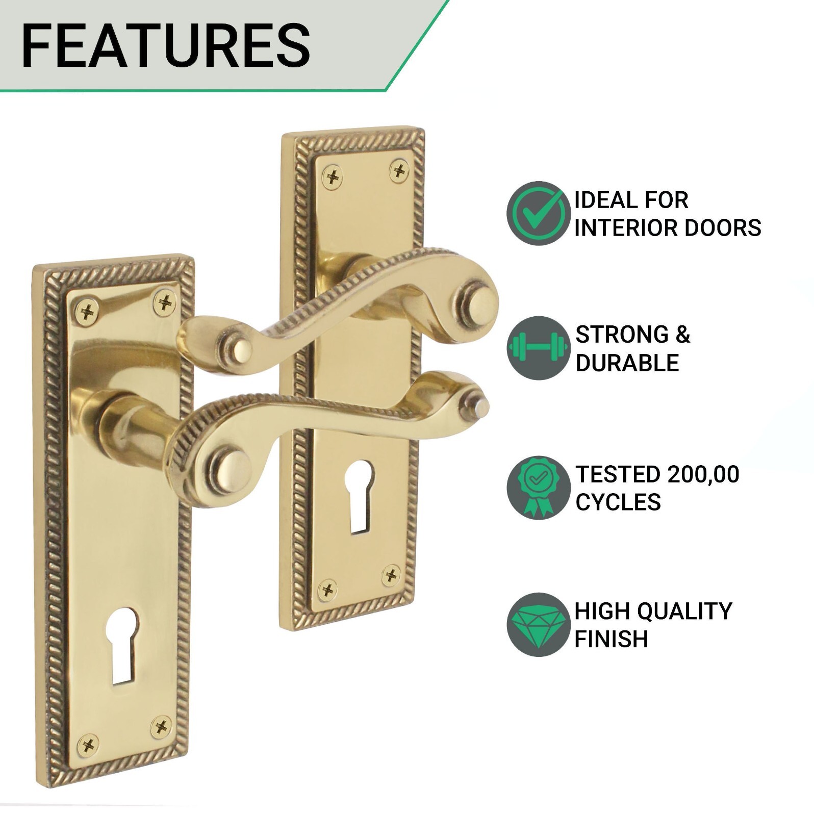 Door Handles Rope Brass Set Pack Kit Lever Latch Lock Bathroom