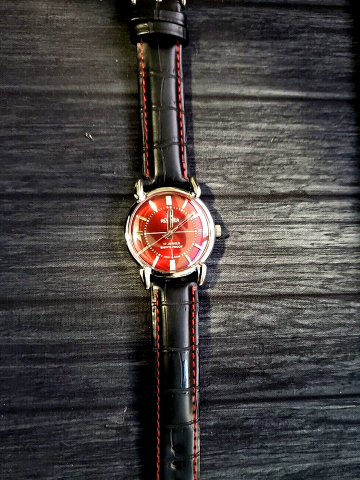 Rare Roamer Brevete Swiss Mens Manual Watch Slv Red Blk✨ - Image 2 of 4