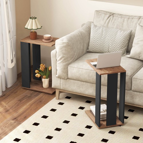 2-Tier C Shaped Side Table with Universal Wheels & Shelf for Small Space - Picture 4 of 6