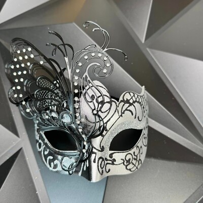 Maschera Veneziana Butterfly Con Strass Made In Italy In Metallo Con
