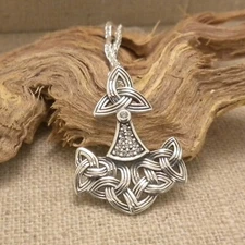 Sterling Silver Thor's Hammer with Trinity Knots Chained KEITH JACK Jewelry Box