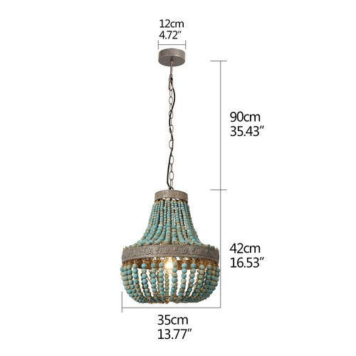 Blue Wood Bead Chandelier Pendant Ceiling Lights Finishing Vintage Rustic Lamp - Picture 2 of 6