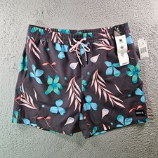 NWT Hurley Board Shorts Swim Trunks Men Large No Liner Floral Leaf Print Gray