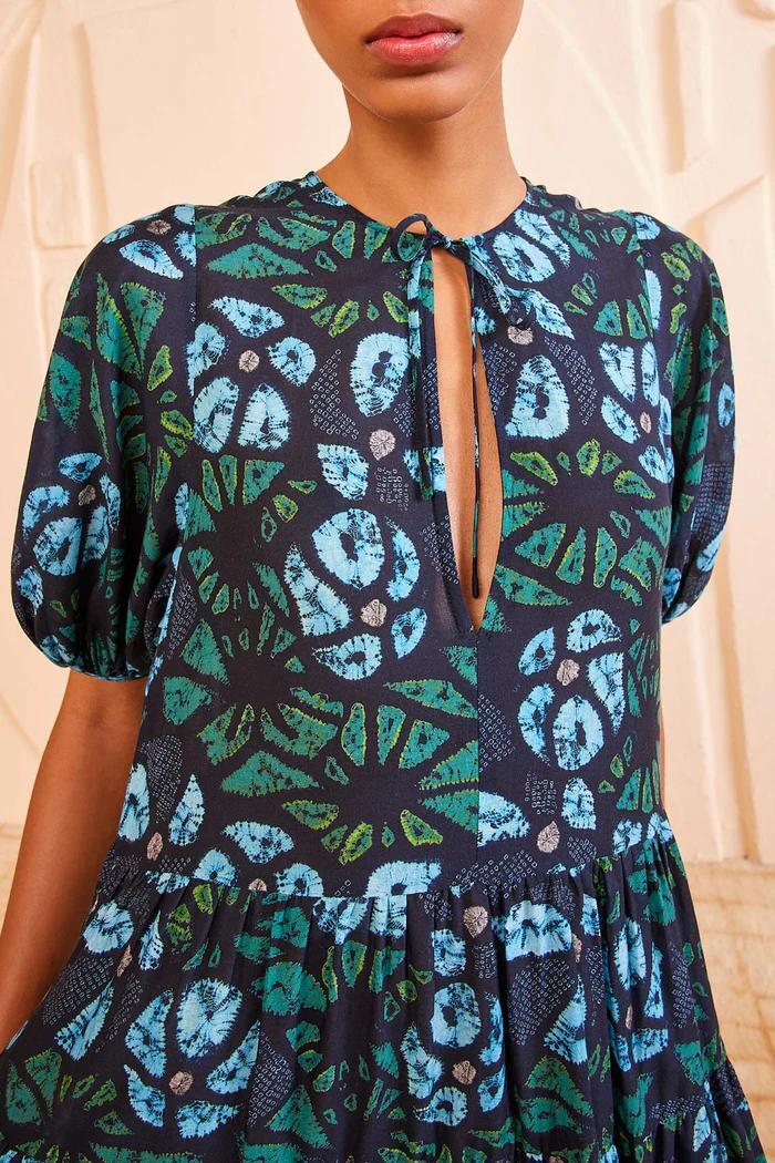 Women Ulla Johnson Round Neck Floral Short Sleeve Midi Dress