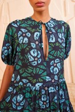 Women Ulla Johnson Round Neck Floral Short Sleeve Midi Dress