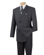 Heather Gray Vinci Men Solid Double Breasted Regular Fit Suit Elastic Waist
