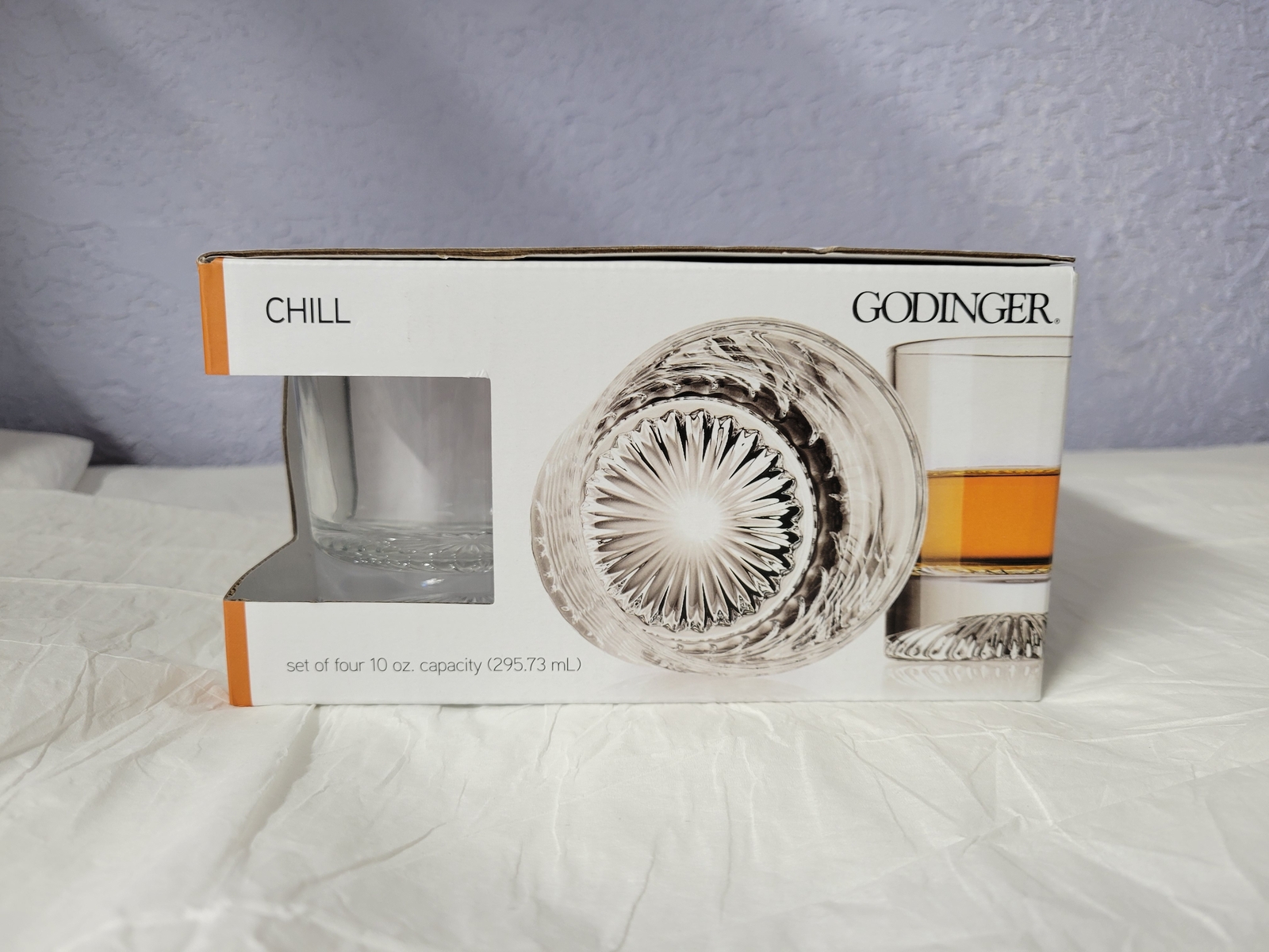 Godinger Chill 4pc 10oz Whiskey Glasses, Decorative Base Dishwasher Safe