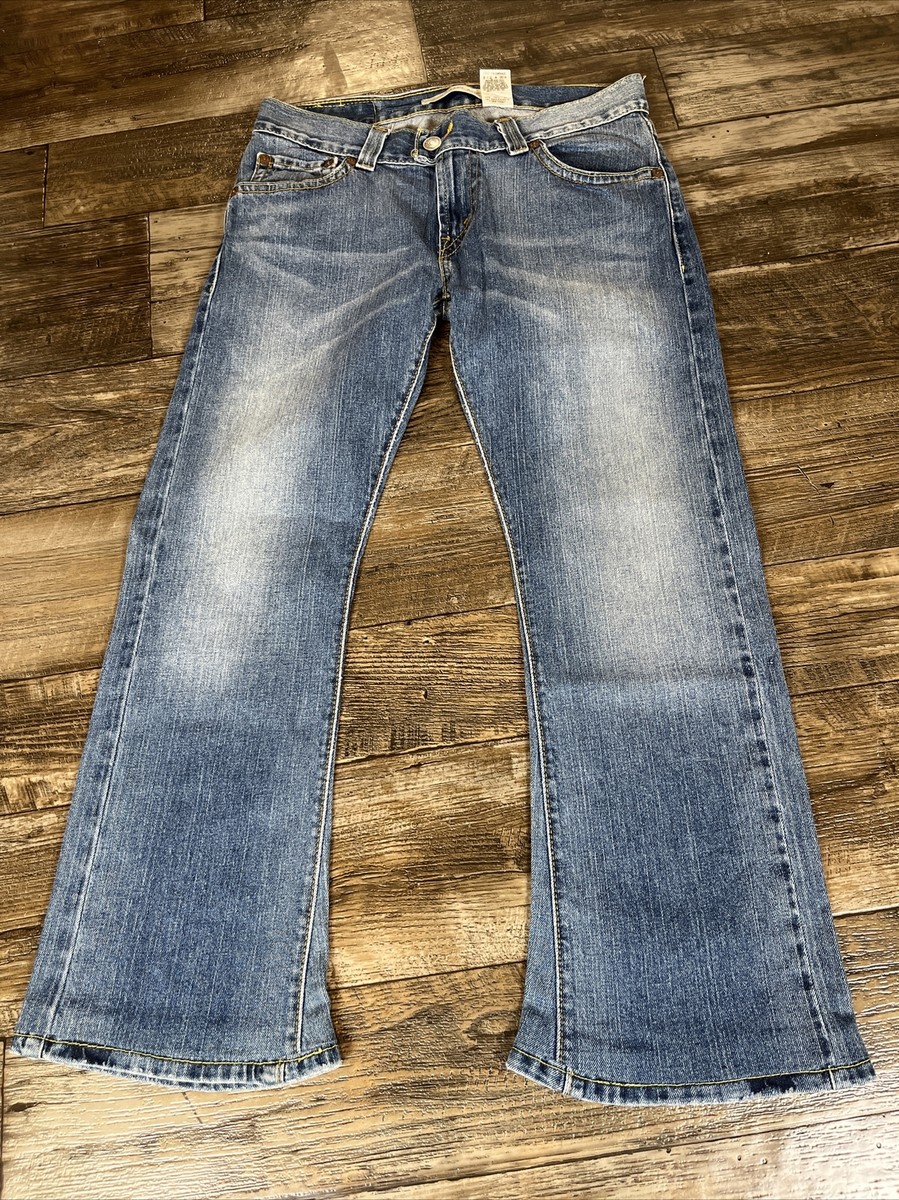 Vintage Levis Slouch Flare Women 34x28 Low Denim Boot Cut Blue
