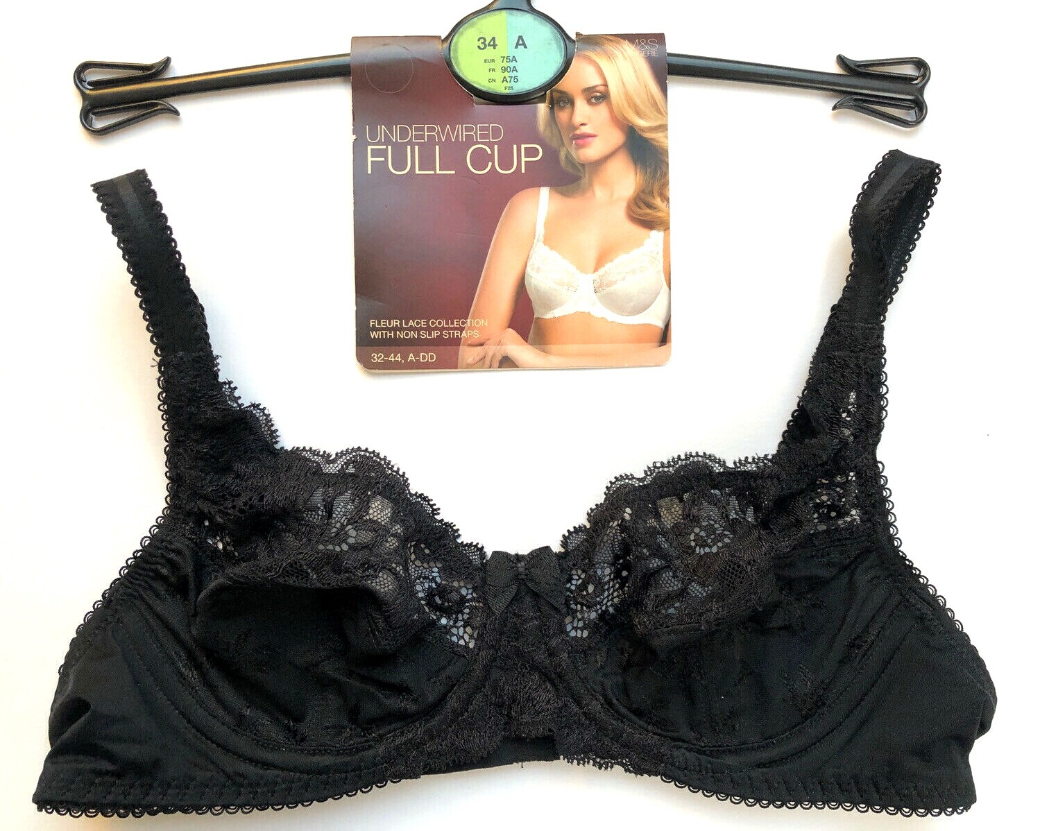 M&S Underwired Full Cup Bra 34A BLACK BNWT