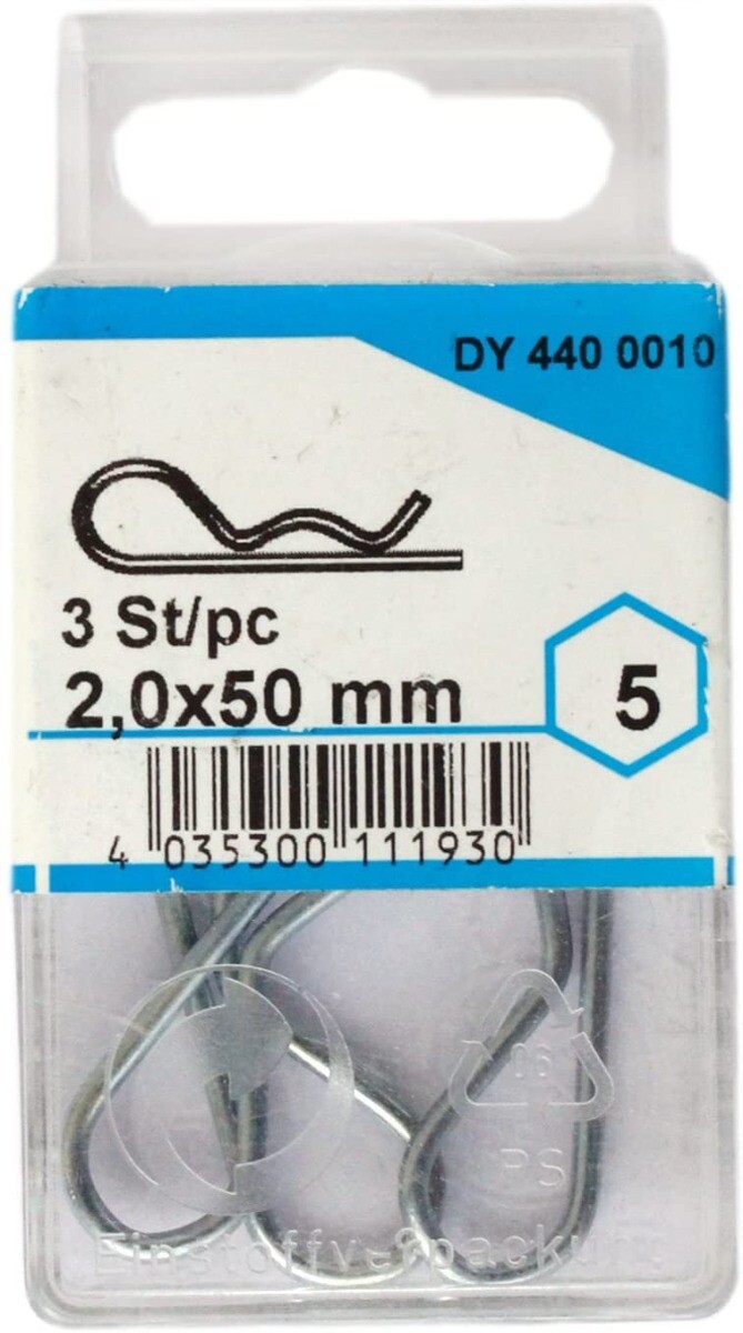 3 PEZZI - COPPIGLIE A MOLLA 2,0X50MM - IN ACCIAIO ZINCATO