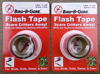 2 Rolls of Bird-B-Gone Flash Tape 1 Roll=1in x 50ft, To Scare Away Birds, New A2