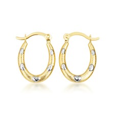14K Two Tone Gold Textured Heart Hoop Earrings