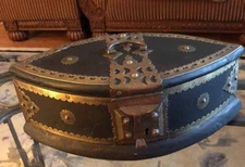 Unique Antique Wood & Brass Lock Trunk