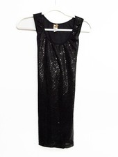 FE Fashion Girls Black Polyester Tank Dress Sequins Scoop Neck Stretch Midi S