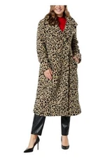G by Giuliana Women's Black Label Double Breasted Teddy Coat Leopard