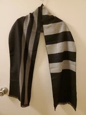 Men's Women's Black White Gray Stripes Winter Warm Long Scarf Wrap New 12" x 70"