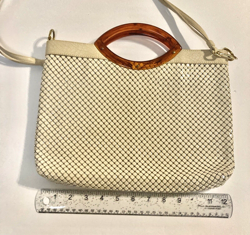 Vintage Whiting & Davis Mesh Metal Shoulder Bag Beige 12.5" x 9.5" - Picture 9 of 13