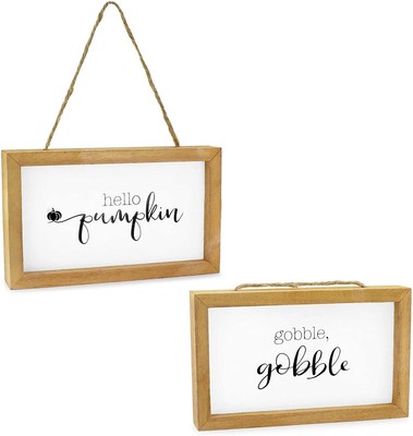 Fall Themed Wood Signs 2pc Set, Door Hanger Welcome Seasonal Plaques