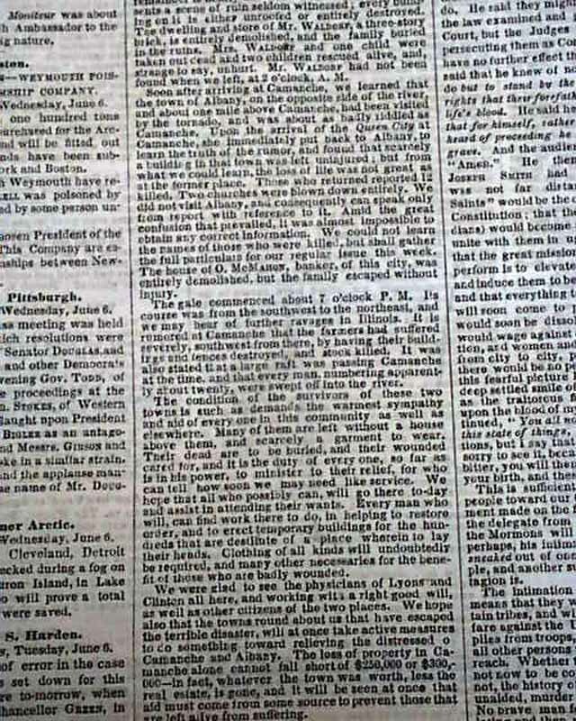 CAMANCHE Iowa & ALBANY Illinois TORNADO Disasters Pre Civil War 1860