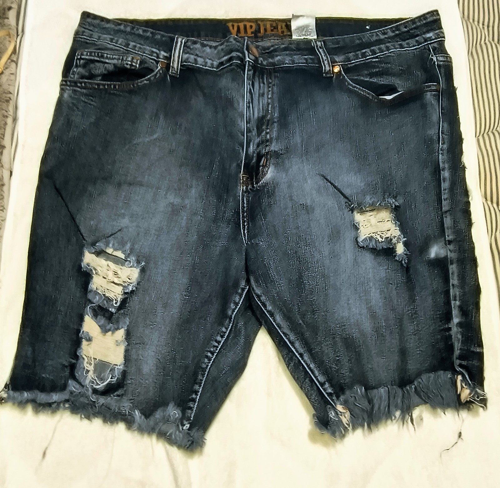 VIP JEANS DENIM BLUE SHORTS, Distressed, Sz. 21, New With Tags