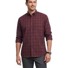 Arrow Men s Medium Shirt 15 15.5 Burgundy Plaid Button Down Casual Office Career