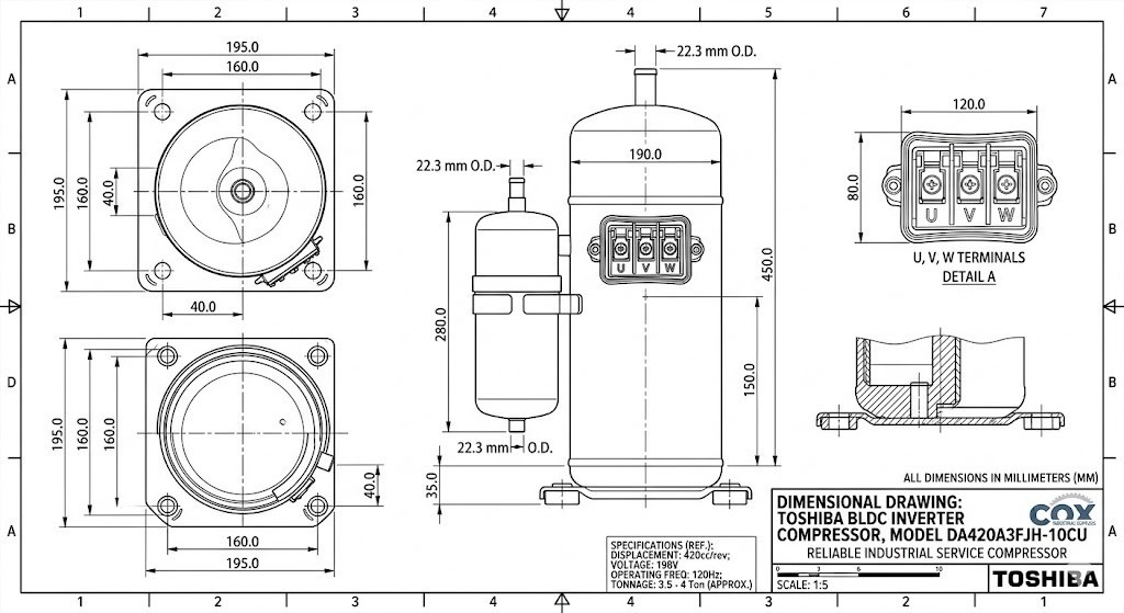 Toshiba Carel BLDC Inverter DC Compressor ZCCTDA4200 DA420A3FJH