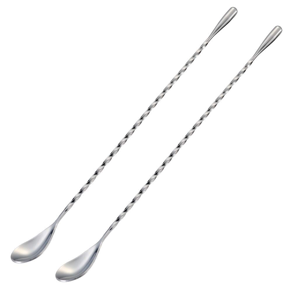 Briout Bar Spoon Cocktail Mixing Stirrers, 2Pcs, 12"-Drop Shape-2PCS, Silver