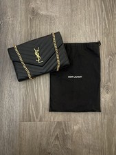 YSL Saint Laurent Monogram Large Wallet on Chain in Black Grained Leather