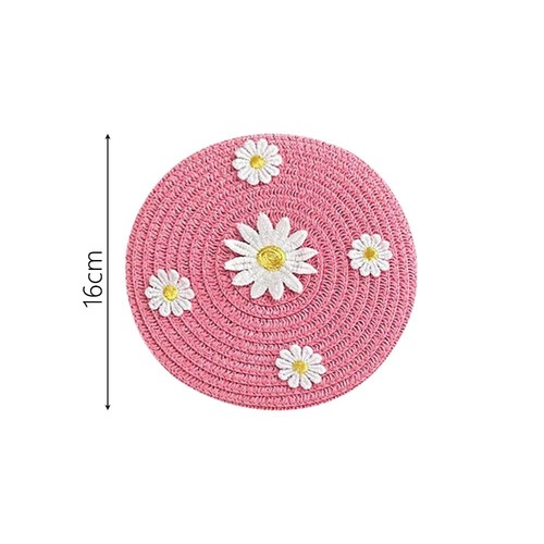 Daisy Pattern Straw Handbag Round Shape Beach Bag Fashion Straw Bag Women Girl - Picture 2 of 19