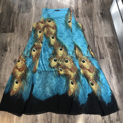 #ad #ad Peacock Feather Print Maxi Dress Turquoise Boho Sundress Womens 5XL Sheer Lined $20.24