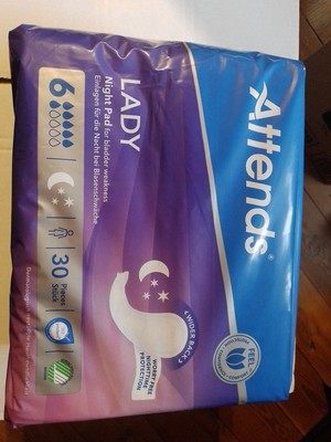 Attends Lady Night Pad 6 Einlagen, für die Nacht, 100% atmungsaktiv, Versandfrei