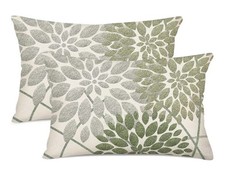 Set of 2 Sage Green Dahlia Boho Lumbar Pillow Covers 12x20   Elegant Floral