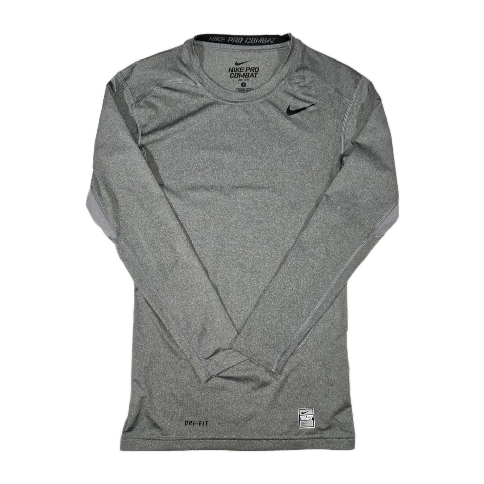 Nike DriFit Pro Combat Long Sleeve Compression T Shirt Gray Mens Small - Image 2 of 4
