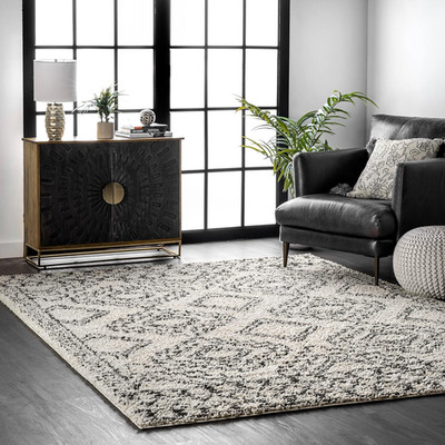 Lacey Off-White Moroccan Geometric Shag Area Rug, 4x6 Feet