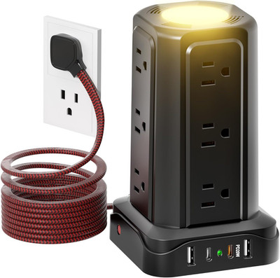 PASSUS Power Strips with Surge Protection, Flat Plug Power Strip with 12 Outlets