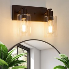 2 Lights Bathroom Light Fixtures Oil Rubbed Bronze Vanity Light with Clear Gl...