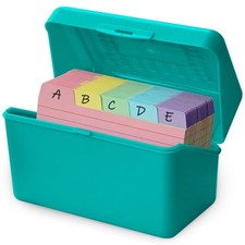 Olivo 3x5 Index Card Holder Box with 100 Cards Dividers Tabs 3" x 5", Teal
