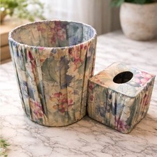 Floral Fabric Wastebasket  Tissue Box Cover Set Cottagecore