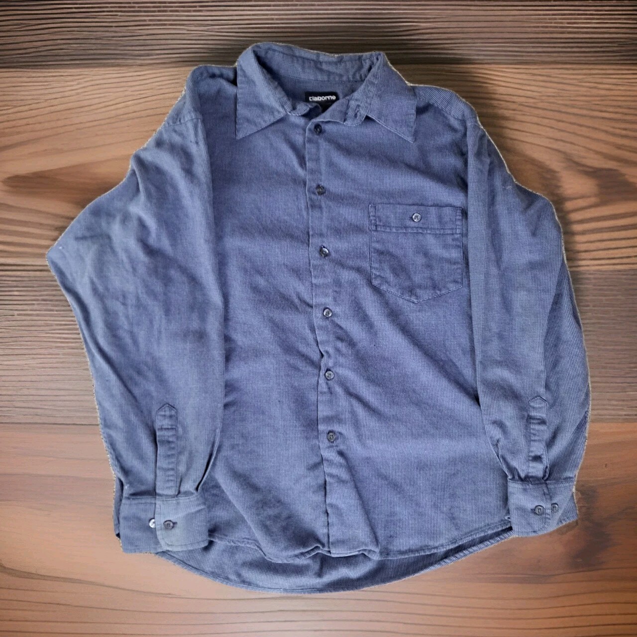 Shirt Claiborne Mens Blue Checkered Button Down Med Long Sleeve Casual Vintage