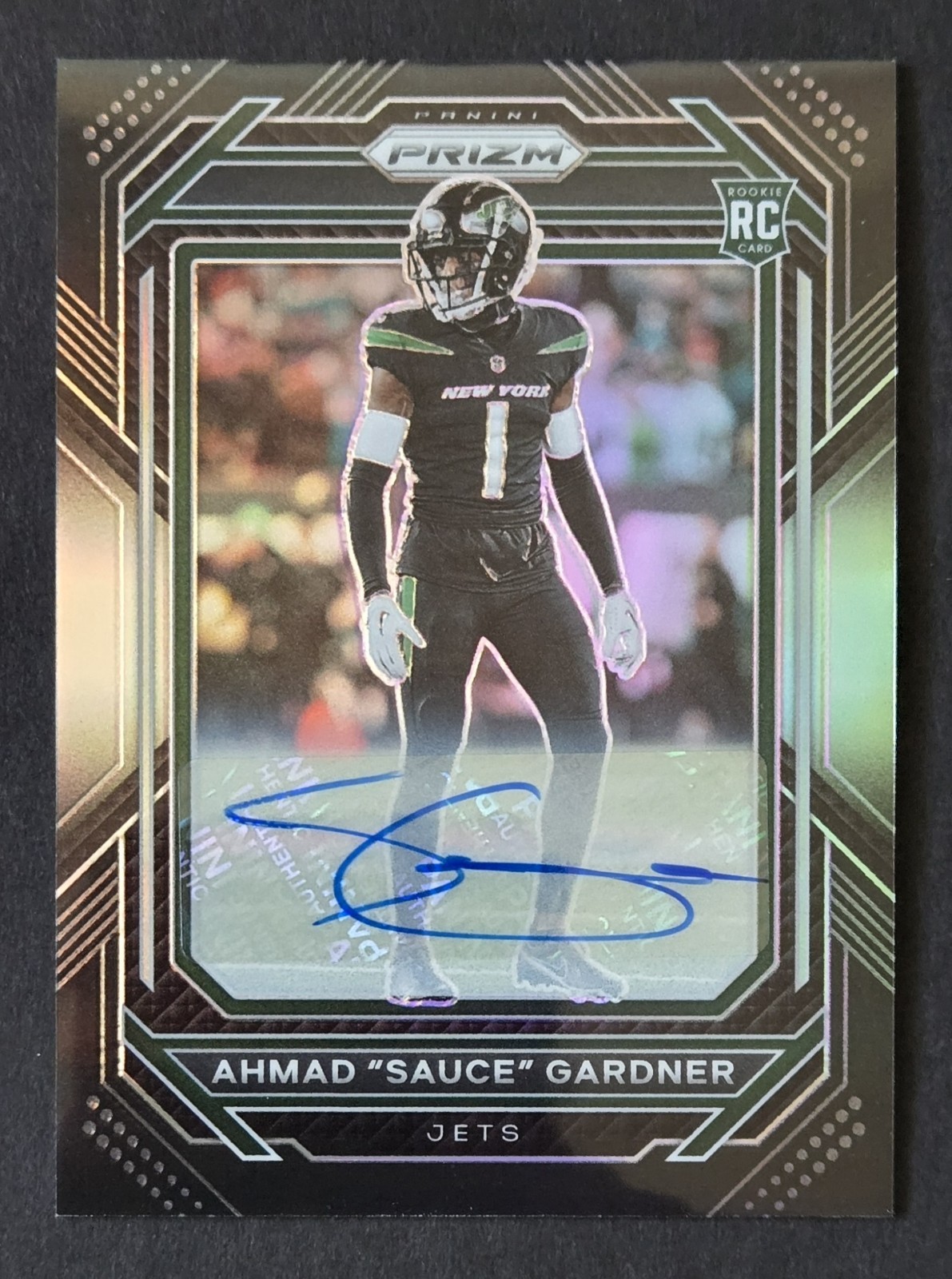 2022 Chronicles Prizm Black Ahmad Sauce Gardner Silver Rookie Auto - Jets Colts