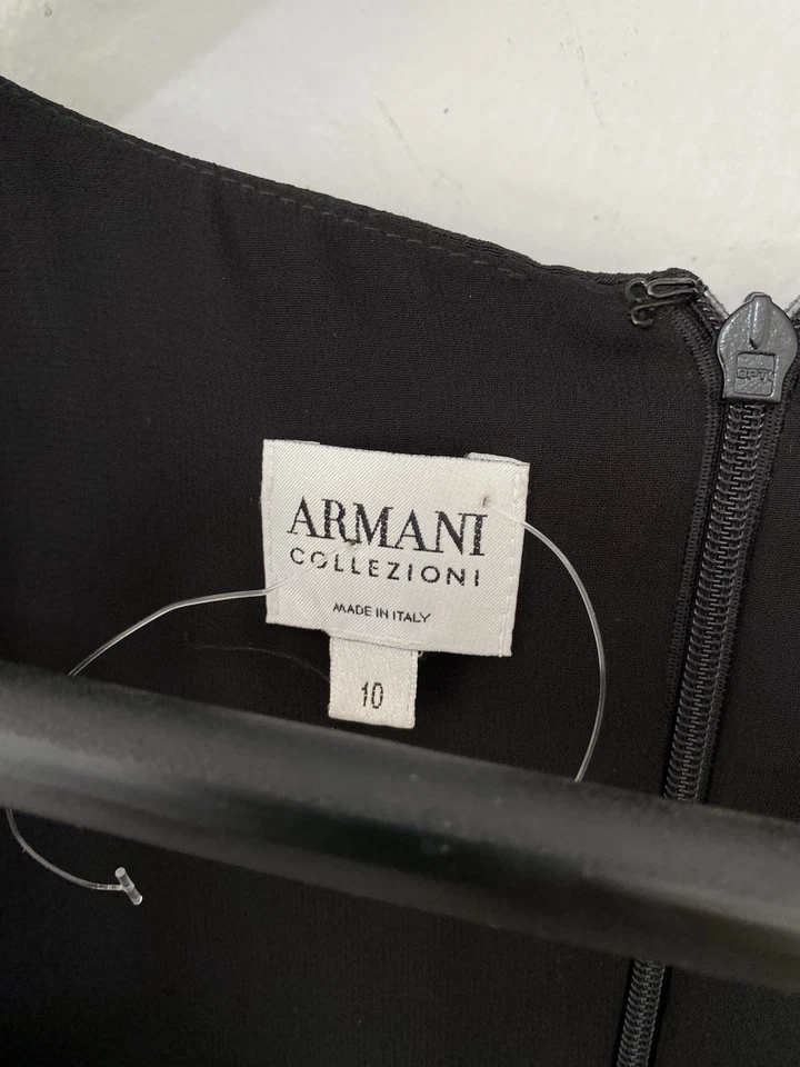 Vestido para mujer ARMANI COLLEZIONI negro estampado de hojas talla 10 hecho en Italia. Ex Con Foto 3 de 4