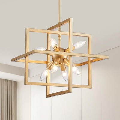 XINGQI Gold Chandelier Geometric Pendant Lighting 8-Light Farmhouse Modern Ce...