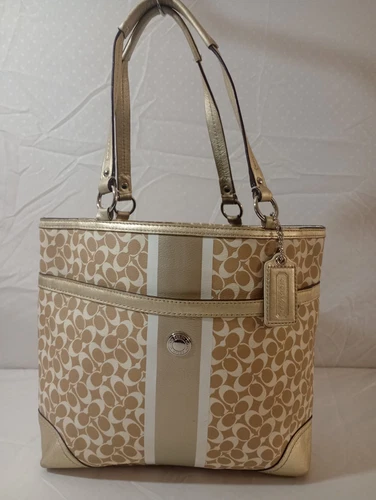 Borsa a tracolla Coach Heritage Chelsea Signature Logo C borsetta bianco oro