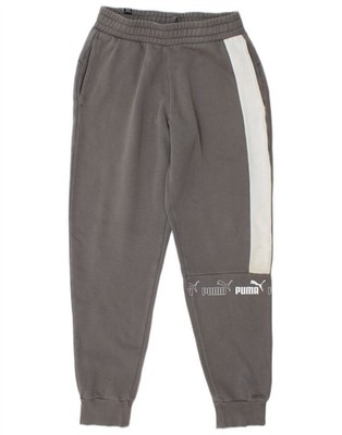 PUMA Mens Graphic Tracksuit Trousers Joggers Small  Grey Colourblock BP01