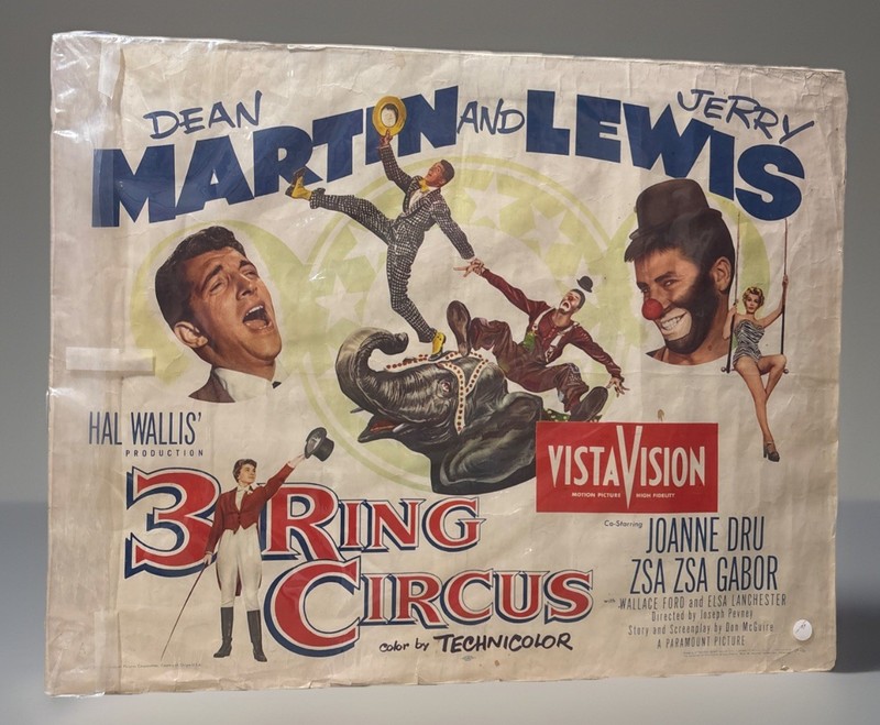THREE RING CIRCUS 1954 ORIGINAL 22” By 28” MOVIE POSTER DEAN MARTIN JERRY LEWIS