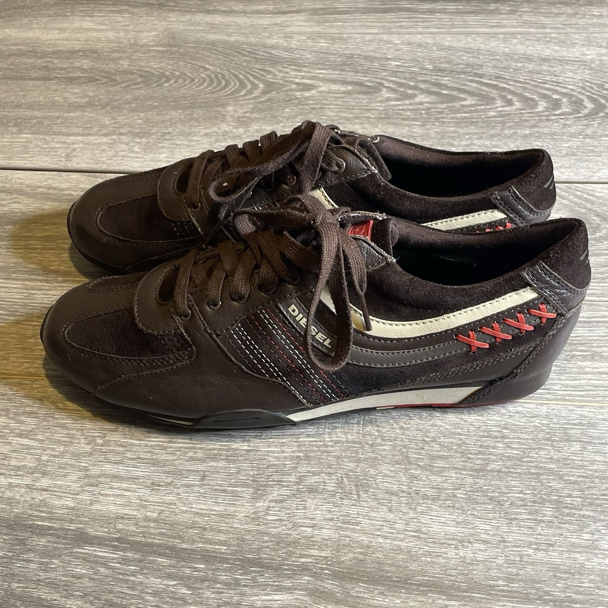 Diesel Parandy Size 10 Y2K Leather Low Top 2007 Sneakers Brown